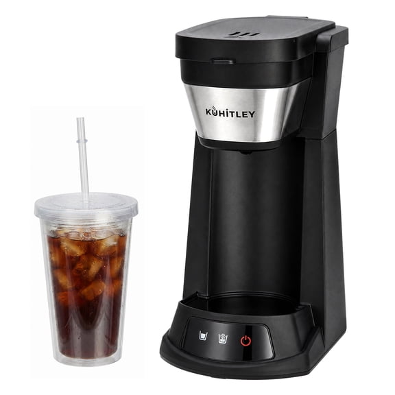 Kuhitley Cafetière à Portion Individuelle pour Café Moulu, Cafetière 14 Oz pour Café Chaud et Glacé avec Gobelet d'Eau 420 ml, Machine Compacte 700 W avec Filtre en Maille Réutilisable, Cafetière une Tasse pour Comptoir à la Maison