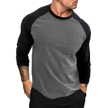 HKEJIAOI Men's T-Shirts Long Sleeve Round Neck Men's Shirts Graphic Tees Dark Gray,M