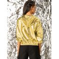 thumbnail image 4 of INSPIRE CHIC Women's Shiny Long Sleeve Zipper Hooded Metallic Jacket, 4 of 6