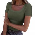 thumbnail image 1 of BVOFAR Women's Casual Short Sleeve Square Neck T-Shirts Summer Ribbed Knit Tops Solid Color Slim Fit Tee Shirts 2025, 1 of 5