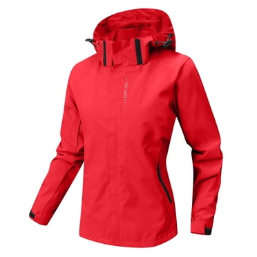 HaiMao Packable Rain Jacket Clearance Women Lightweight Waterproof Raincoat with Hood Cycling Bike Jacket Windbreaker Red 8(L)