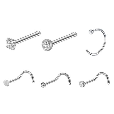 Bijoux de Perçage au Nez Décoratifs 6 Pcs Clous de Nez en Strass Anneaux de Nez