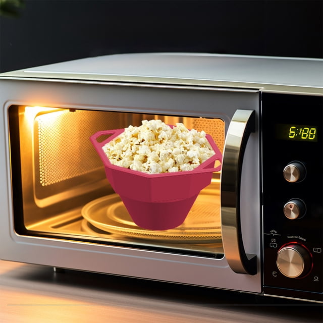 Fwttom Home Decor Food Grade Silicone Popcorn Bowl High Temperature Resistants Foldable Microwave Popcorn Bucket with Lid