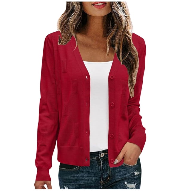 bbymog Veste en Denim pour Femme à Col à Revers Coloré, Manches Amincissantes, Rouge, P