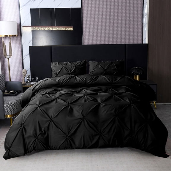 XYAIYT Elegant Solid Color 3 Piece Quilt Cover Set Includes Pillowcases Soft Breathable Polyester Fabric Easy to Clean and Maintain Enhances Bedroom Decor and Relaxed for All Seasons(Black,Queen)