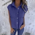 thumbnail image 2 of hotojiny Womens Sleeveless Button down Shirt Summer Cotton Linen Collar Tops Lightweight Solid Blouses with Pockets, 2 of 6