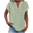 thumbnail image 1 of RKSTN Womens Summer Tops Fashion Cotton and Linen Buttons Going out Tops Basic Solid Color Shirts V-Neck Short Sleeve Loose Fit Pullover Tops, 1 of 5