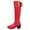 Red, variant on Zhanying Women's Knee High Boots Lace Strappy Flat Boots with Chain Fashion Long Boot Thigh High Chunky Heel Leather Boots Round Toe Tall Boots