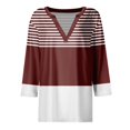 thumbnail image 5 of FAIWAD Hauts pour Femmes Classiques à Rayures Color Block T-Shirts Habillés Décontractés Col en V Manches 3/4 Blouses, 5 of 5