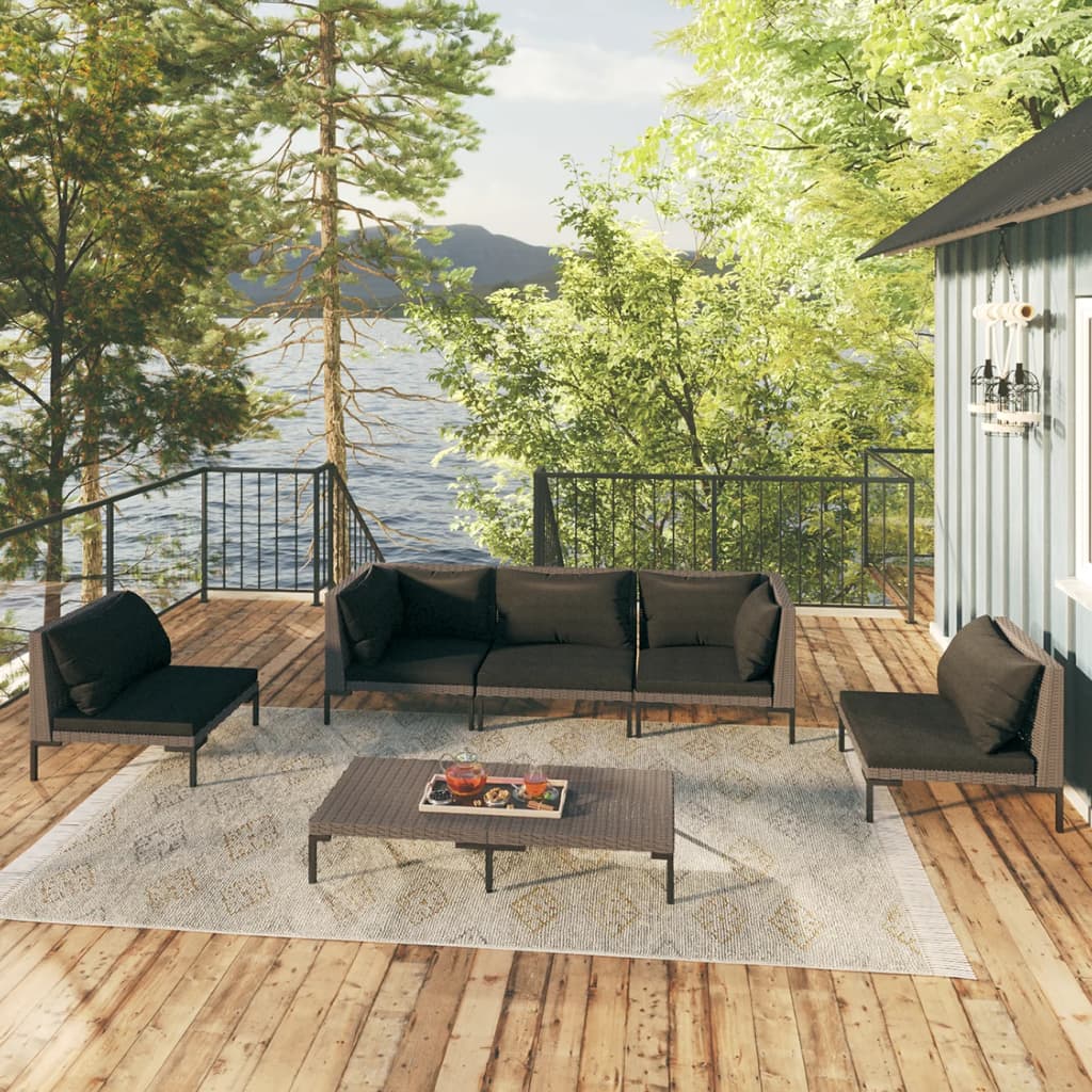 vidaXL 6 Piece Garden Lounge Set with Cushions Poly Rattan Dark Grey