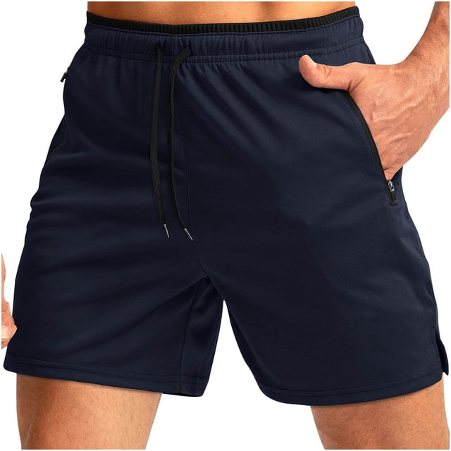 Plebaso Running Shorts for Men Drawstring Workout Athletic Shorts Lightweight Shorts with Zipper Pockets