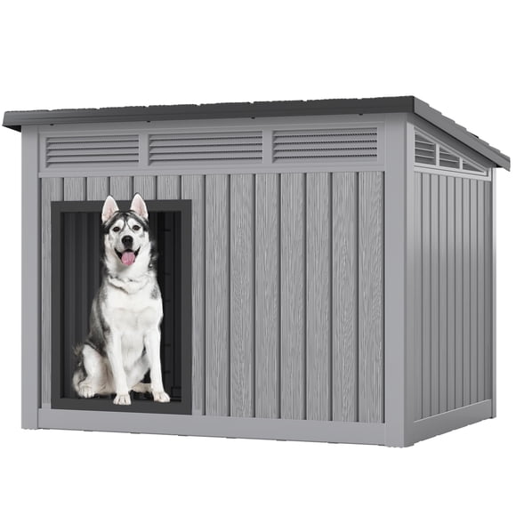 Weatherproof Indoor/Outdoor Dog House for Medium to Large Dogs - Large 42.87×32.95×31.61, Removable Floor, Spacious Interior, Gray, Durable, All-Weather Protection