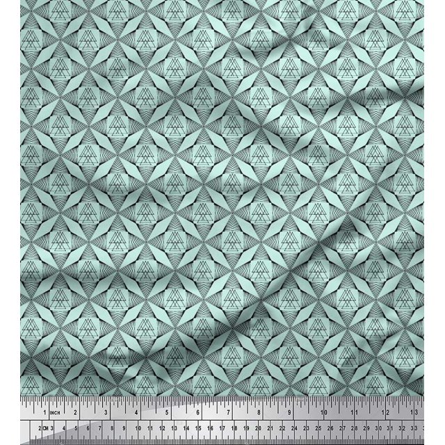 Soimoi Green Rayon Fabric Triangle Geometric Print Fabric by the Yard 42 Inch Wide