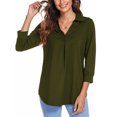 thumbnail image 4 of LUXUR Haut Femme Ample Tunique Chandail Manches 3/4 Chemise Col en V Blouse Vert Armée TG, 4 of 7