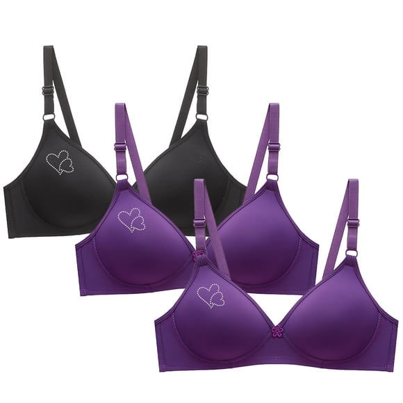 Kyusrd Full Coverage Bras For Women Adjustable Straps Wireless Push Up Small Cupt-Shirt Bralette Underwear Pattern Soild Color Soft Comfortable Underwear 3Pcs