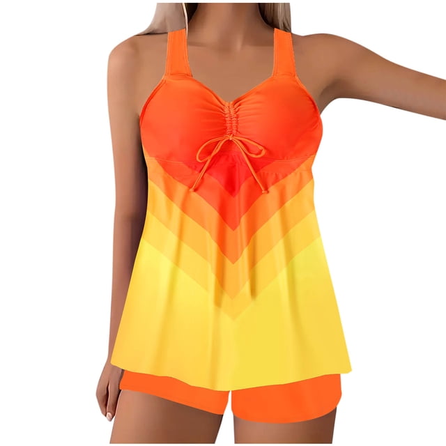 Cameland Womens Plus Size Swimsuits Bathing Suits Two Piece Tankini Tummy Control Swimwear Top with Boyshort
