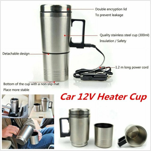12V Portable In-Car Coffee Maker Tea Pot Thermos Heating Stainless Steel Cup