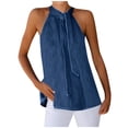 thumbnail image 2 of Débardeurs pour Femmes Été Été Hauts pour Femmes Col Rond Aguichant Dos Nu à Nouer Couleur Unie Sans Manches Camisole T-Shirt Hauts pour Femmes Chic Décontracté en Liquidation, 2 of 5