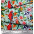 thumbnail image 2 of Soimoi Green Polyester Crepe Fabric Stripe,Floral & Parrot Bird Printed Fabric 1 Yard 52 Inch Wide, 2 of 3