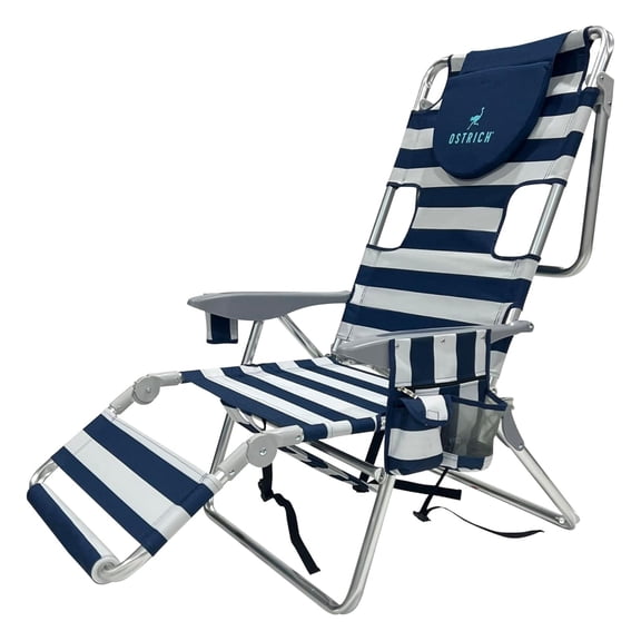 Ostrich The Backpack 3N1 Portable Chair, Reclining Lounger with Cooler Bag, Blue Stripe