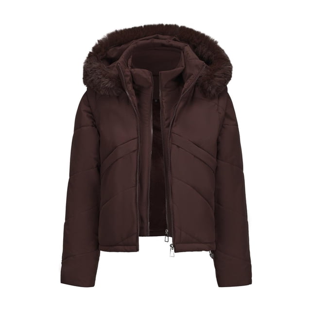 Soki Womens Winter Cropped Puffer Jacket Removable Hood Zip-Up Short Down Coat with Pockets with Pockets
