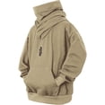 thumbnail image 1 of RXIRUCGD Men's Loose Casual Solid Color Pocket Top Hoodie, Khaki, Size: XL, 1 of 2