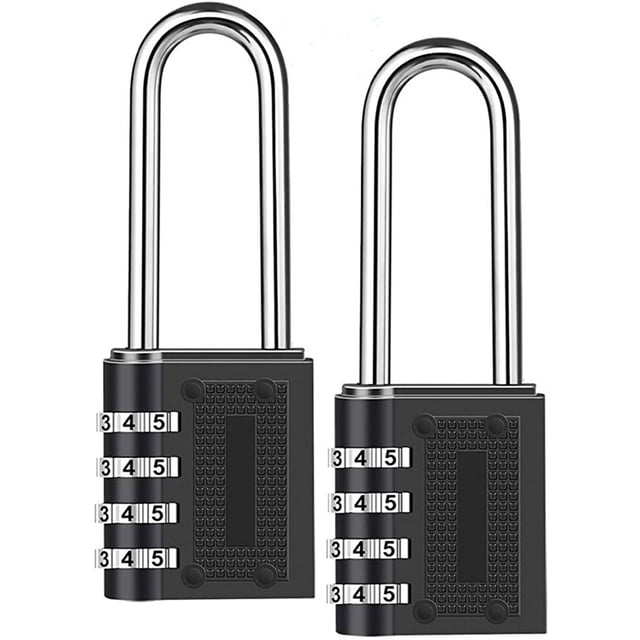 Dvkptbk Password Lock 2PCS Combination Padlock with long shackle locks featuring 2.5-inch hardened steel shackle and 4-digit resettable combination for enhanced security. Suitable for gates, lockers, toolboxes, and storage cabinets. Includes two locks with durable alloy construction, anti-rust finish, and easy combination setup.