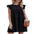 thumbnail image 1 of Women Casual Pleated Dress  Adults Spring Solid Color  Neck Short Sleeve One-piece, 1 of 5