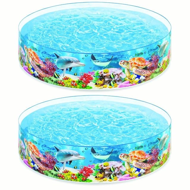 Intex SnapSet Piscine Instantanée pour Enfants 8 x 8 Pieds, Bleu Mer Profond (Lot de 2). Deux Piscines Rondes pour Enfants avec un design Coloré de Vie marine 3D Mettant en Vedette des Animaux Marins et des Coraux. Chaque Piscine Est Faite de Plastique durable, Mesure 96 Pouces de Diamètre et 18 Pouces de Hauteur, et Peut Contenir jusqu'à 565 gallons d'Eau. Convient aux Enfants de 3 Ans et Plus, Ces Piscines Sont Faciles à Installer Sans Gonflage et Offrent une Activité Extérieure Amusante pour l'Été