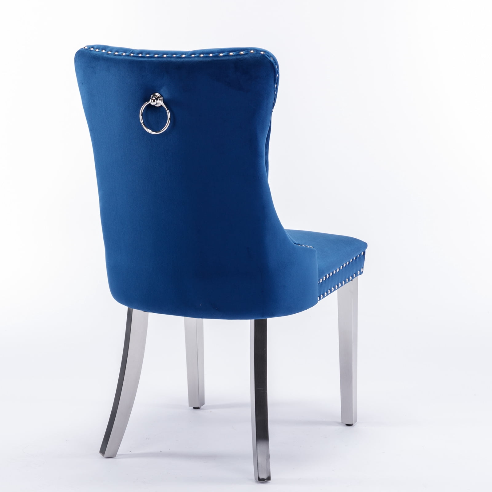 Noble House Velvet Upholstered Dining Chair Set of 2,Tufted with Siller Plated Legs & Nailhead Trim,Blue + Chrome