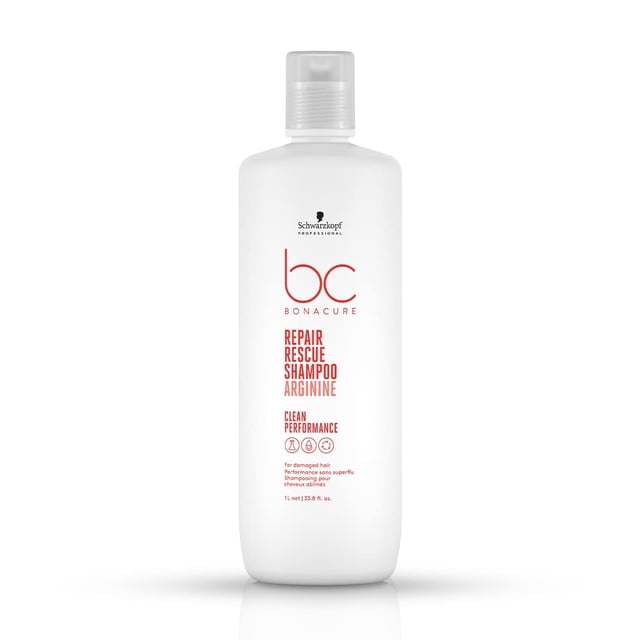 Schwarzkopf Bonacure Professionnel Peptide Rescue Shampooing Micellaire en Bouteille Blanche de 1000 ml avec Bouchon à Rabat. l'Étiquette Présente un Texte Rouge et Noir Mettant en Valeur Ses Propriétés de Réparation et de Sauvetage pour Cheveux Abîmés, Ternes et Poreux. Conçu pour Nettoyer en Douceur, Améliorer l'Élasticité et Restaurer la structure des Cheveux avec des peptides, des Acides Aminés et de la Kératine. Convient aux Cheveux Traités Chimiquement Ou Usés Mécaniquement.