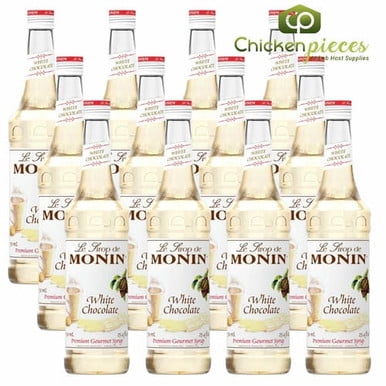 Monin Premium White Chocolate Syrup, Velvety Cocoa Butter & Creamy Vanilla Mixer, 750 mL (25.4 oz) Glass Bottles, Professional Bulk Case of 12