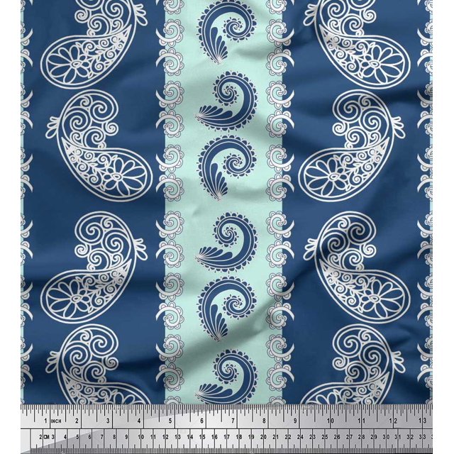 Soimoi Green Poly Georgette Fabric Stripe & Paisley Print Fabric by Yard 42 Inch Wide