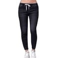 thumbnail image 1 of Teissuly Jeans pour Femmes Élastiques Plus Amples Décontractés à Cordon Plus Raccourcis, Taille P-5TG, 1 of 5