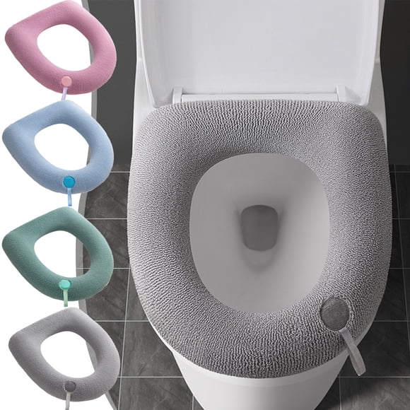 thefmos Coussin de Siège de Toilette 4 Pcs, Coussin de Siège de Toilette en Polyester Chaud, Housse de Couvercle de Toilette pour Salle de Bain, Tapis de Toilette Confortable et Lavable pour Décoration de Salle de Bain et de Maison