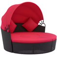 thumbnail image 1 of Outsunny Chaise Longue de Patio avec Canapé-Lit Rond Coussiné 4 Pcs Rouge, 1 of 10