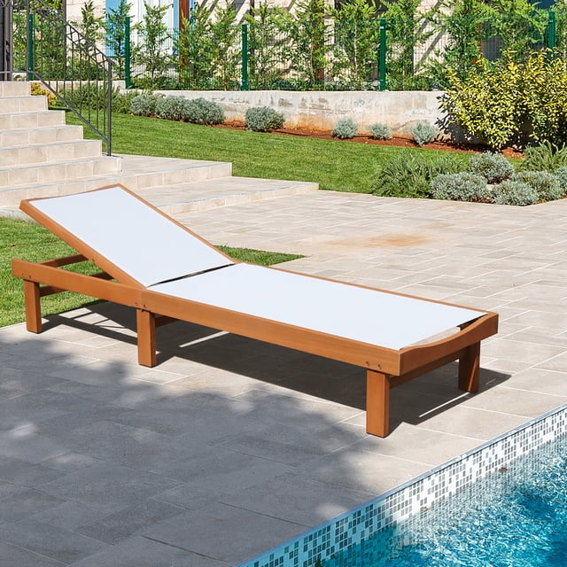 Gymax Chaise Longue Inclinable en Bois pour Patio Extérieur avec Dossier Réglable
