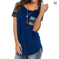 thumbnail image 1 of ziyahi T-Shirt pour Femme à Manches Courtes, Col Rond, Haut à Rayures avec Poche, T-Shirt, Bleu, M, 1 of 5