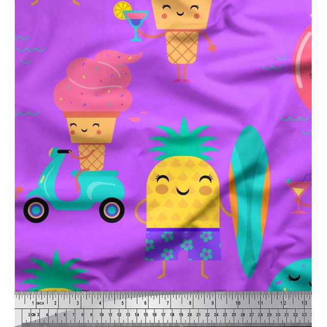 Soimoi Purple Rayon Crepe Fabric Beech & Fun Party Fabric Prints By Yard 46 Inch Wide