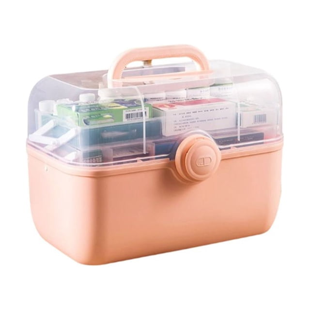 Wweixi Pill Case Capacity 2-layers Drawer Family Loaded Emergency First Aid Kit Organizer Multi-functional Plastic Container Home Pink Extra large