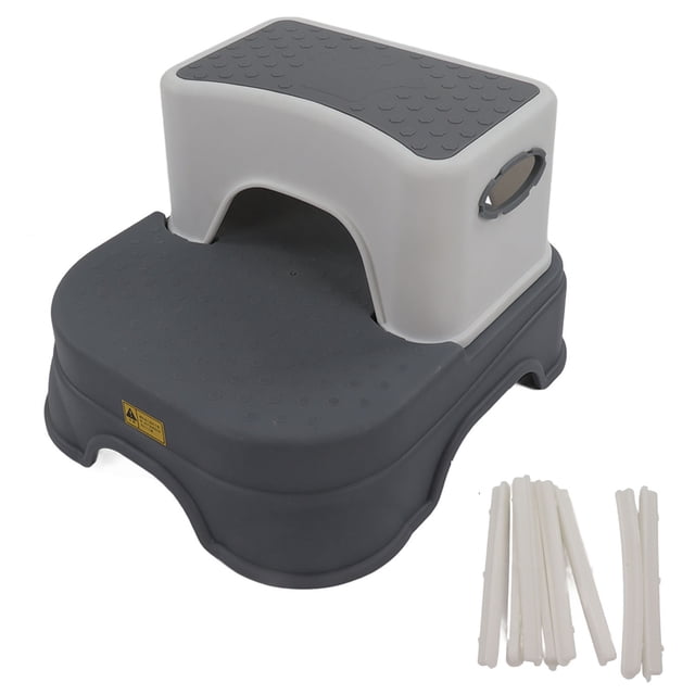 2 Step Stool, Double Antiskid Height Adjustable Anti Rollover Design Kids Step Stool Quick Disassembly Ergonomic Design For Shower Room For Kids Grey White