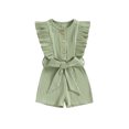 thumbnail image 1 of xiaxaixu Infant Baby Girl Summer Jumpsuit Solid Color Ruffled Sleeveless Round Neck Button Romper Shorts with Belt, 1 of 8