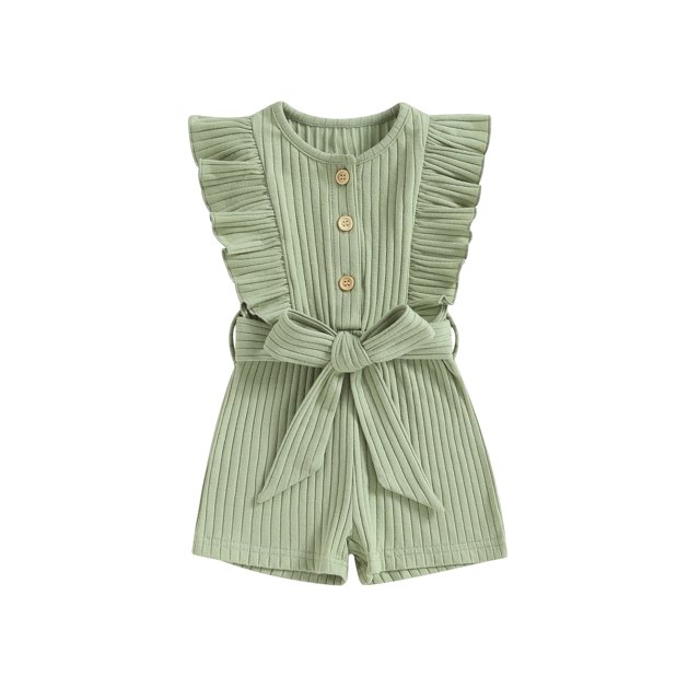 xiaxaixu Infant Baby Girl Summer Jumpsuit Solid Color Ruffled Sleeveless Round Neck Button Romper Shorts with Belt