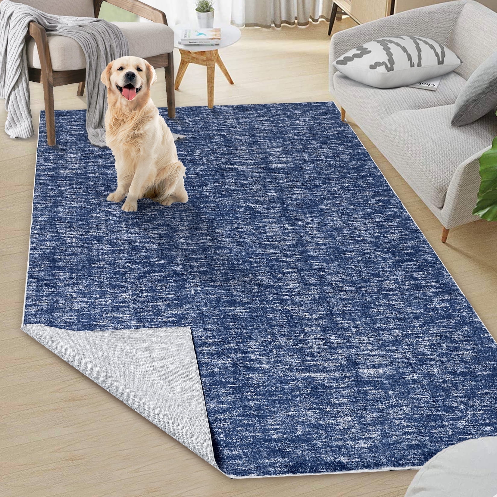 YUSAZENS 4 x 6 Modern Solid Area Rug Machine Washable, Non-Slip Low-Pile Door Mat for Entryway, Laundry, Soft Floor Mat for Home, Office, Living Room Blue