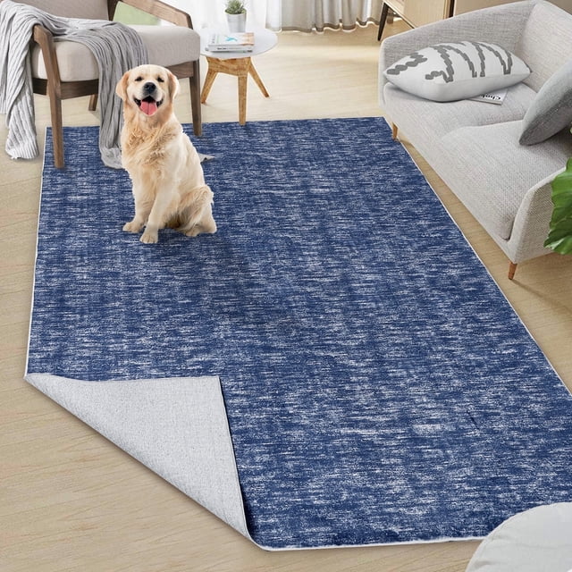 YUSAZENS 4 x 6 Modern Solid Area Rug Machine Washable, Non-Slip Low-Pile Door Mat for Entryway, Laundry, Soft Floor Mat for Home, Office, Living Room Blue