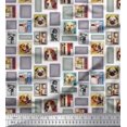 thumbnail image 1 of Soimoi Tissu Crêpe Polyester, Femmes & Chiens Patchwork Imprimé Tissu au Mètre 42 Pouces de Large, 1 of 3