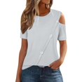 thumbnail image 1 of Timegard Hauts à Épaules Dénudées pour Femmes Col Rond à Boutons Manches Courtes Tunique Décontractée d'Été Blouse, 1 of 7