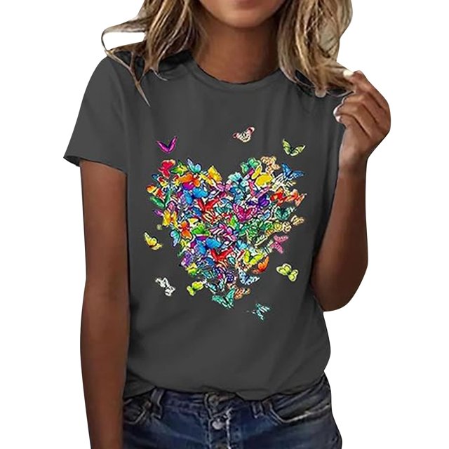 LUOGENLI T-shirts pour Femme pour Femmes T-Shirt Décontracté à Col Rond à Manches Courtes Imprimé Haut Stylé et Confortable 4xlt T-shirts pour Femmes T-shirts Graphiques T-shirts de la Saint-Valentin Gris P