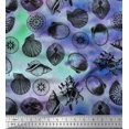 thumbnail image 1 of Soimoi Satin Silk Fabric Direction Compass & Seashell Ocean Print Fabric by The Yard 42 Inch Wide, 1 of 3
