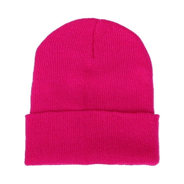 Men Women Solid Color Warm Woolen Knitted Cap Fluorescent Cuffed Beanie Hat